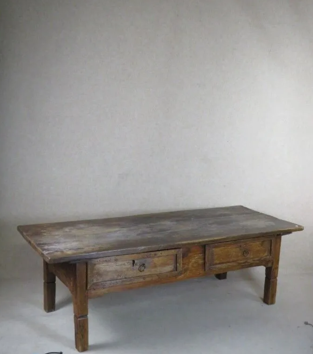 Rustic coffee table with two belt pulls