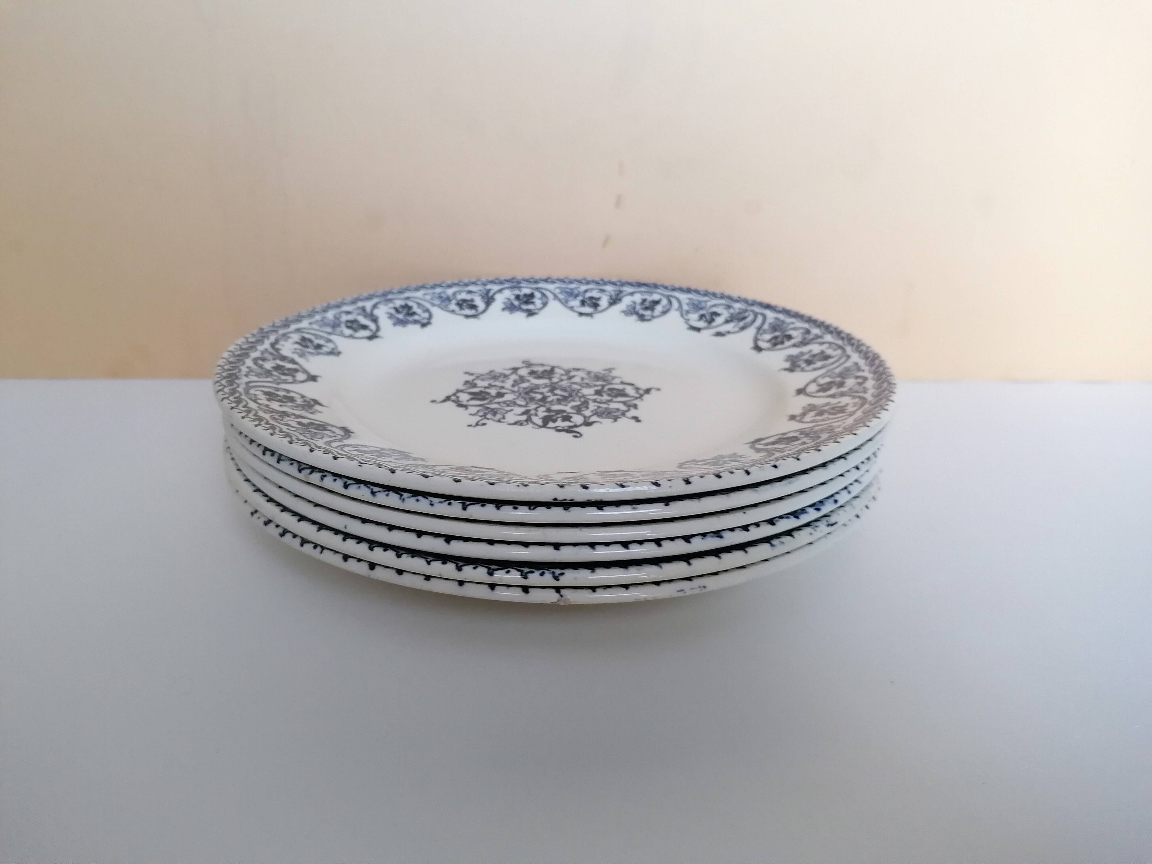 6 dessert plates from Hautin-Boulenger et Cie ironstone.