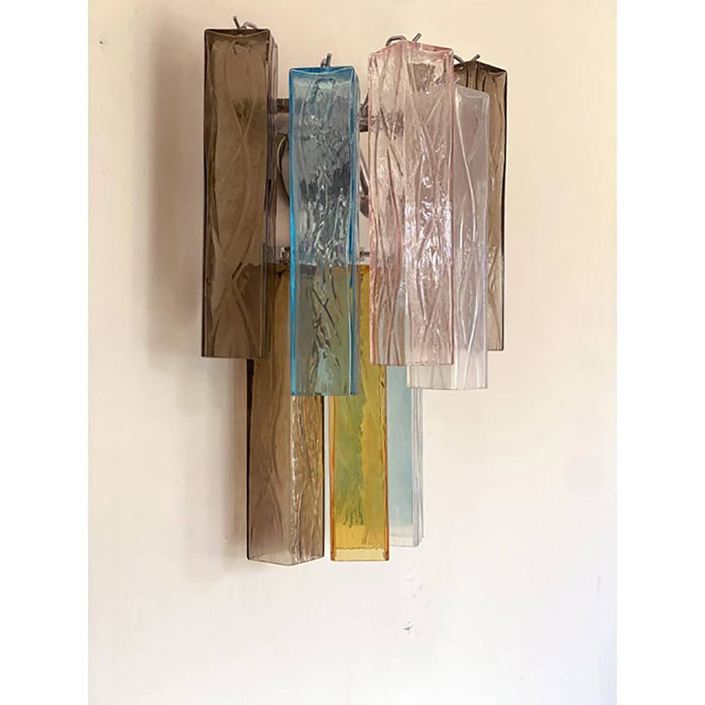 Lot of 4 Multicolored "Squared" Murano Style Glass Wall Sconces