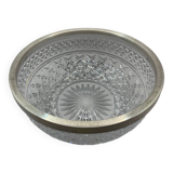 Chiseled glass (crystal?) salad bowl with silver metal edge