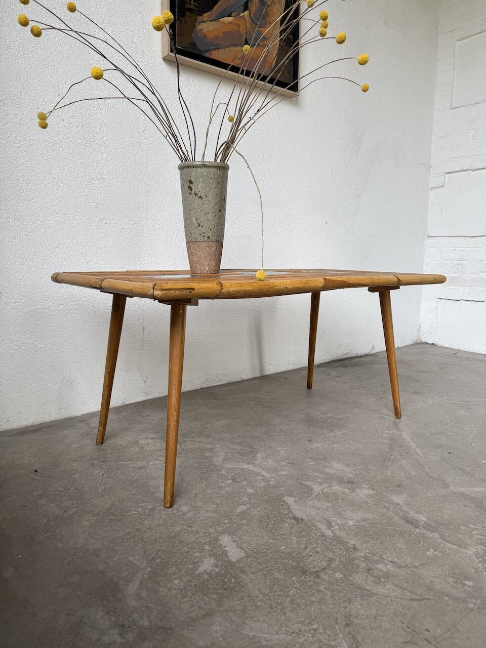 Rattan and ceramic coffee table, 60s
