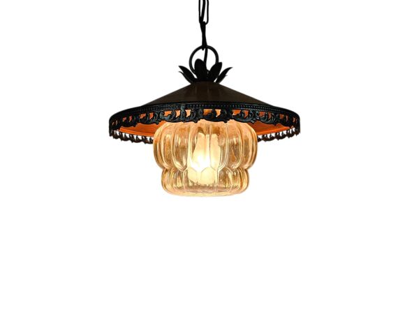 Veb narva leuchtenbau lengeveld - lampe suspendue - cuivre - verre - allemagne de l'est