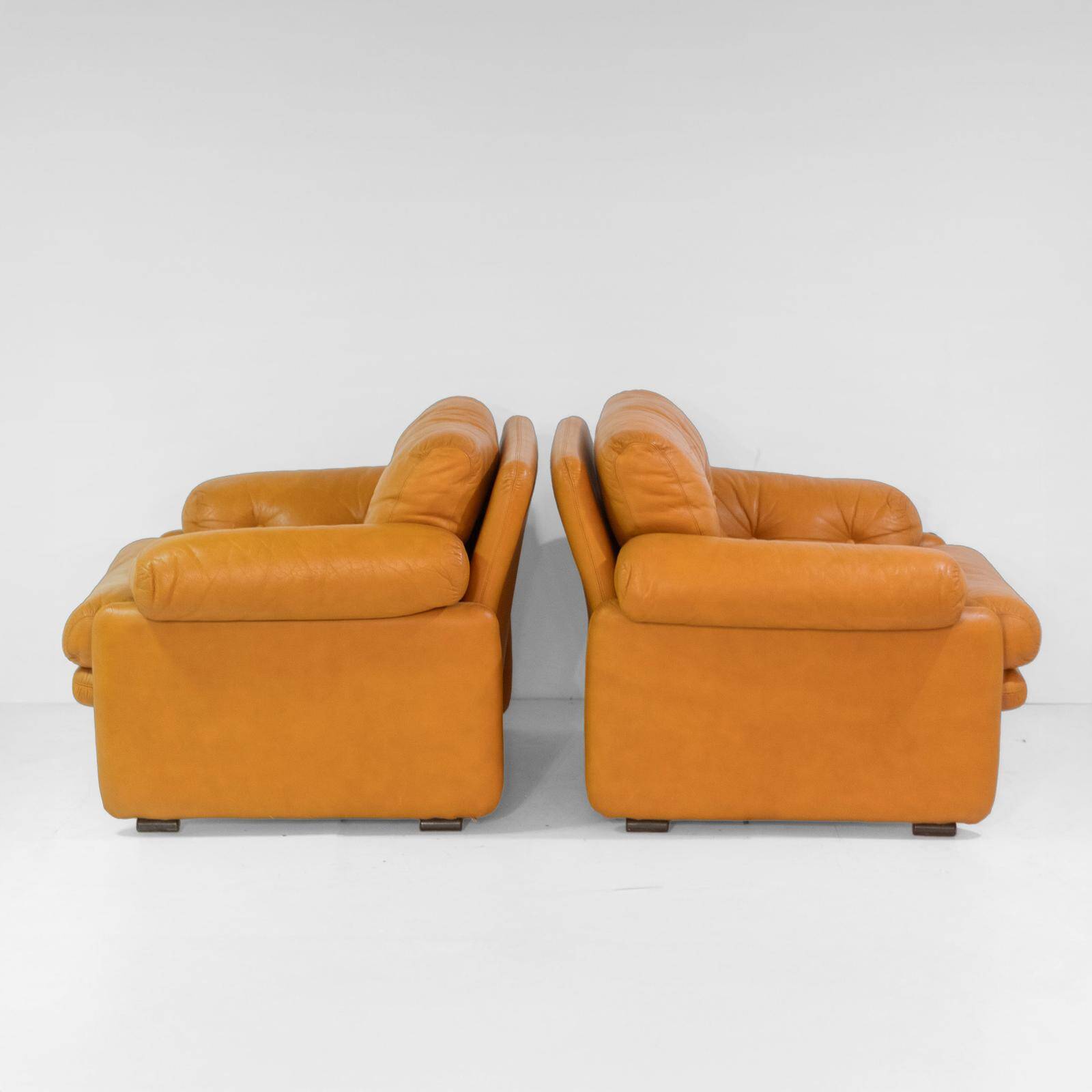 Vintage Coronado Brown Leather Living Room Set Tobia Scarpa Labeled C&B Ita