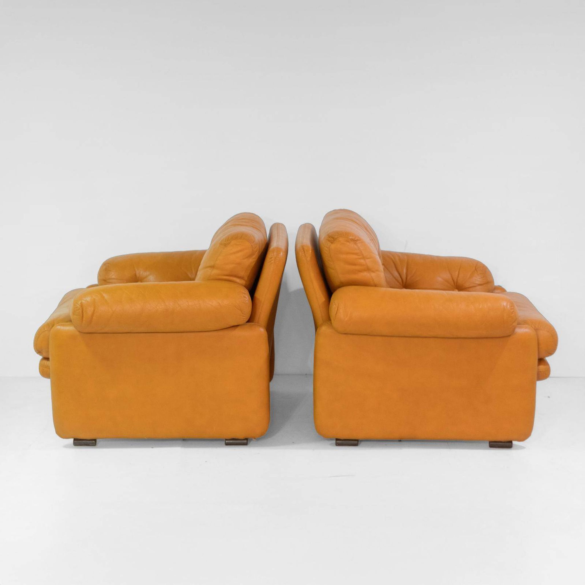 Vintage Coronado Brown Leather Living Room Set Tobia Scarpa Labeled C&B Ita