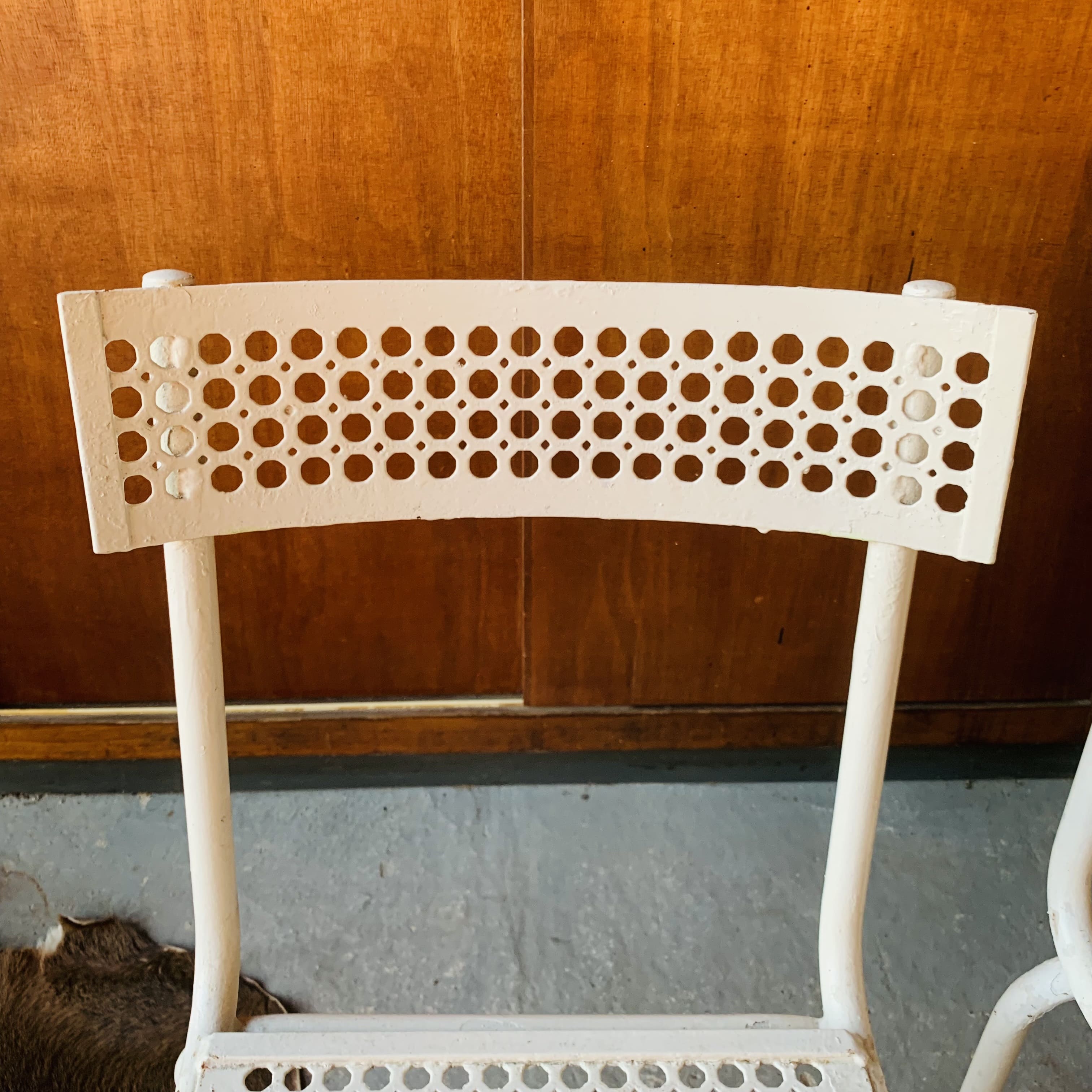 Series of 3 perforated metal chairs