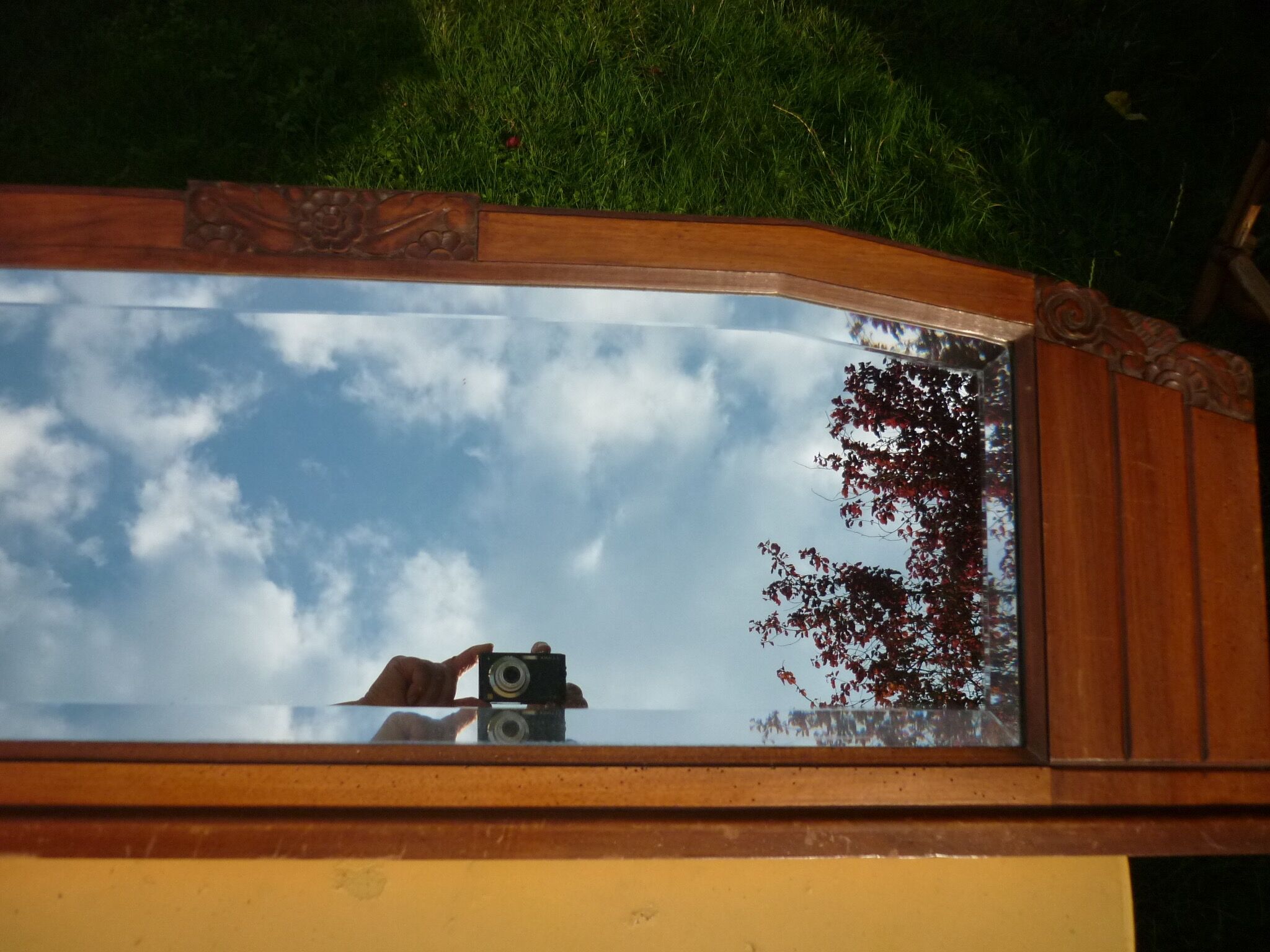 Low mirror in a carved wooden art-deco 1930 112x36cm