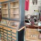 Large two-body grain merchant cabinet made of solid wood.