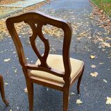 6 chaises Louis XV style régence en bois massif et tissu jaune beige