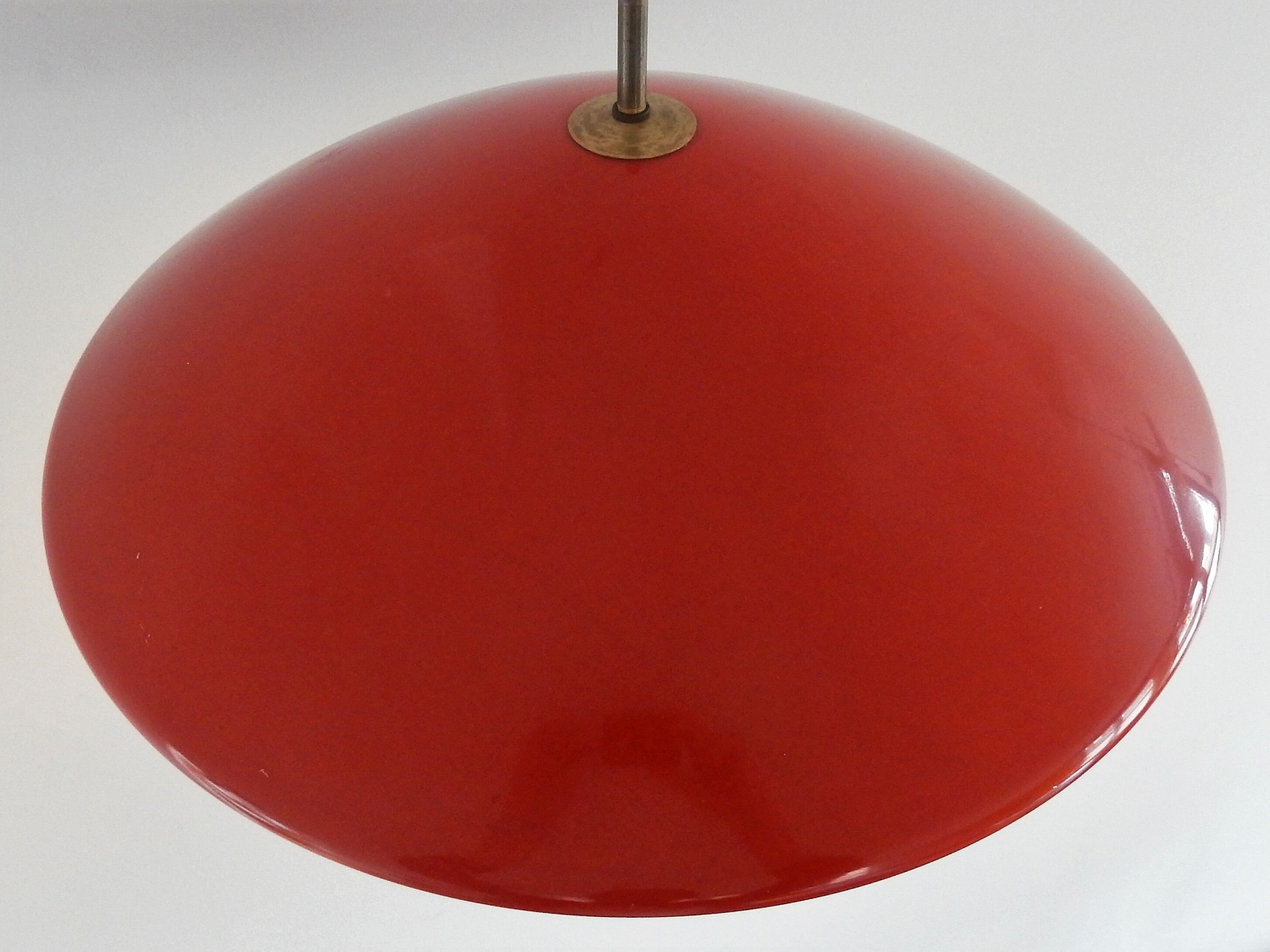 Danish red metal pendant lamp by Preben Fabricius & Jørgen Kastholm for Nordisk Solar, 1960s