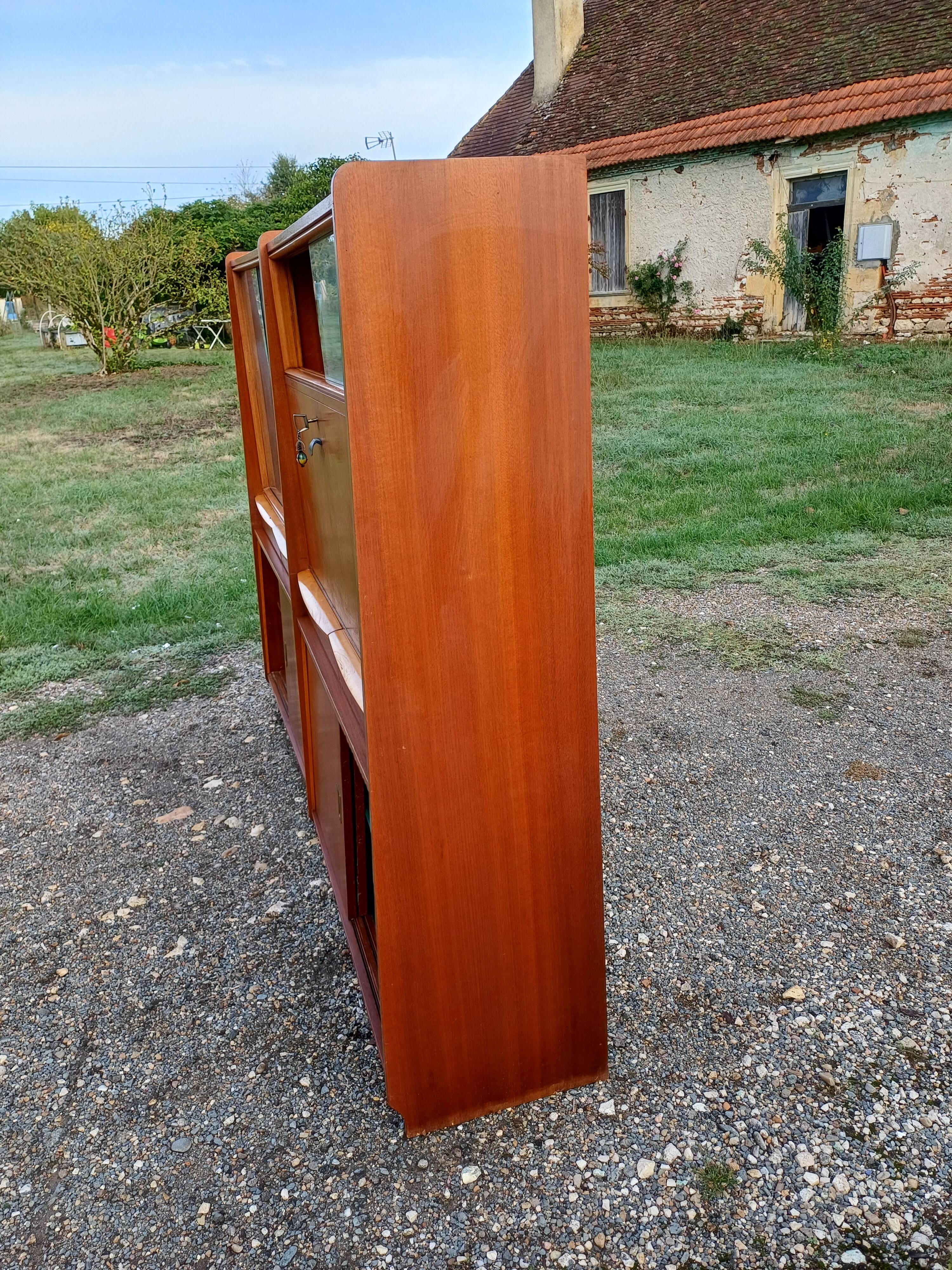 1950s wood and glass display cabinet
