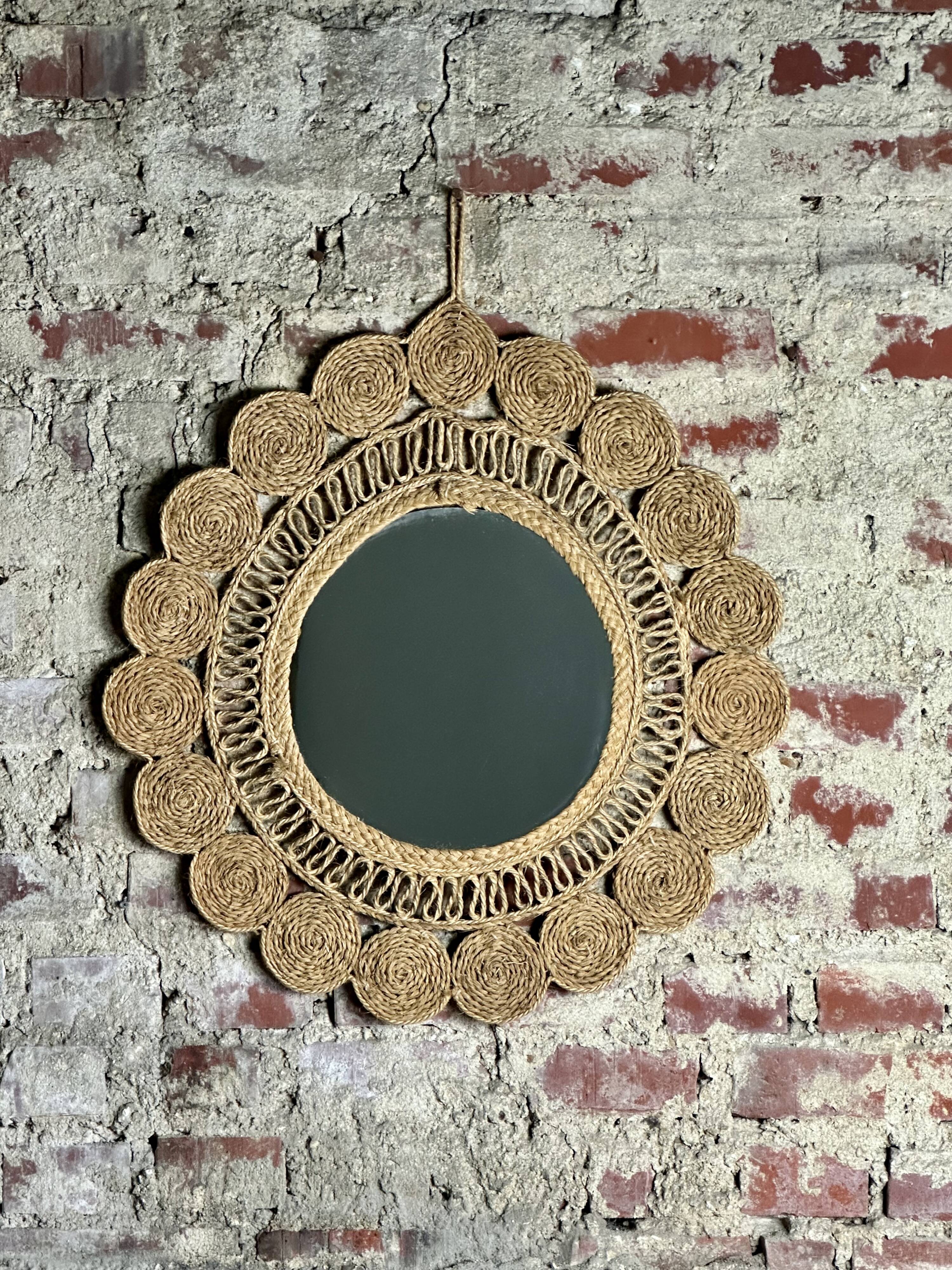 Vintage woven alfa mirror 1960 Diam 60 cm