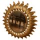 Golden metal sun mirror with leaf decoration