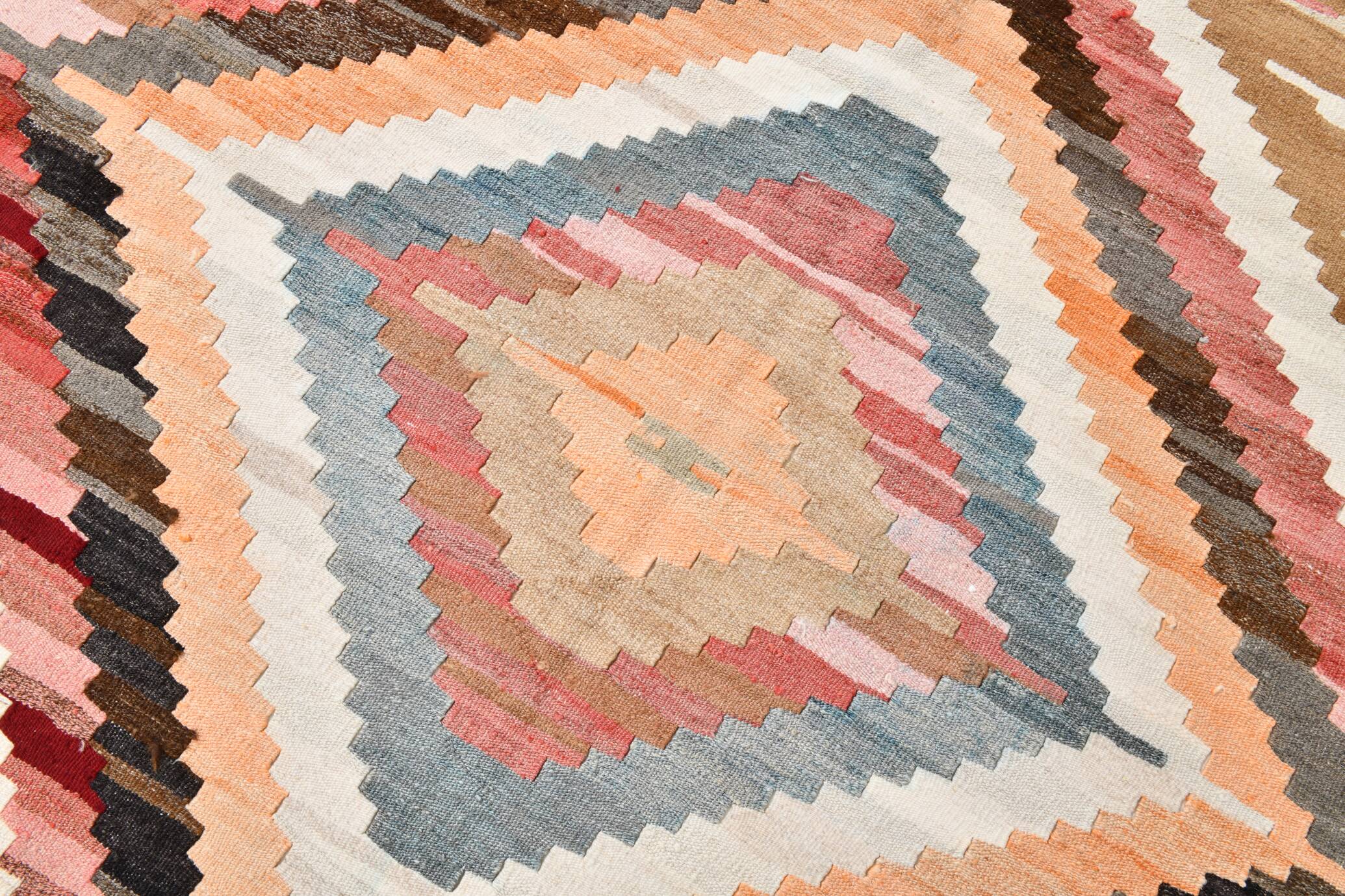 8x11 Brown & Cream Geometric Kilim Rug, 260x341Cm