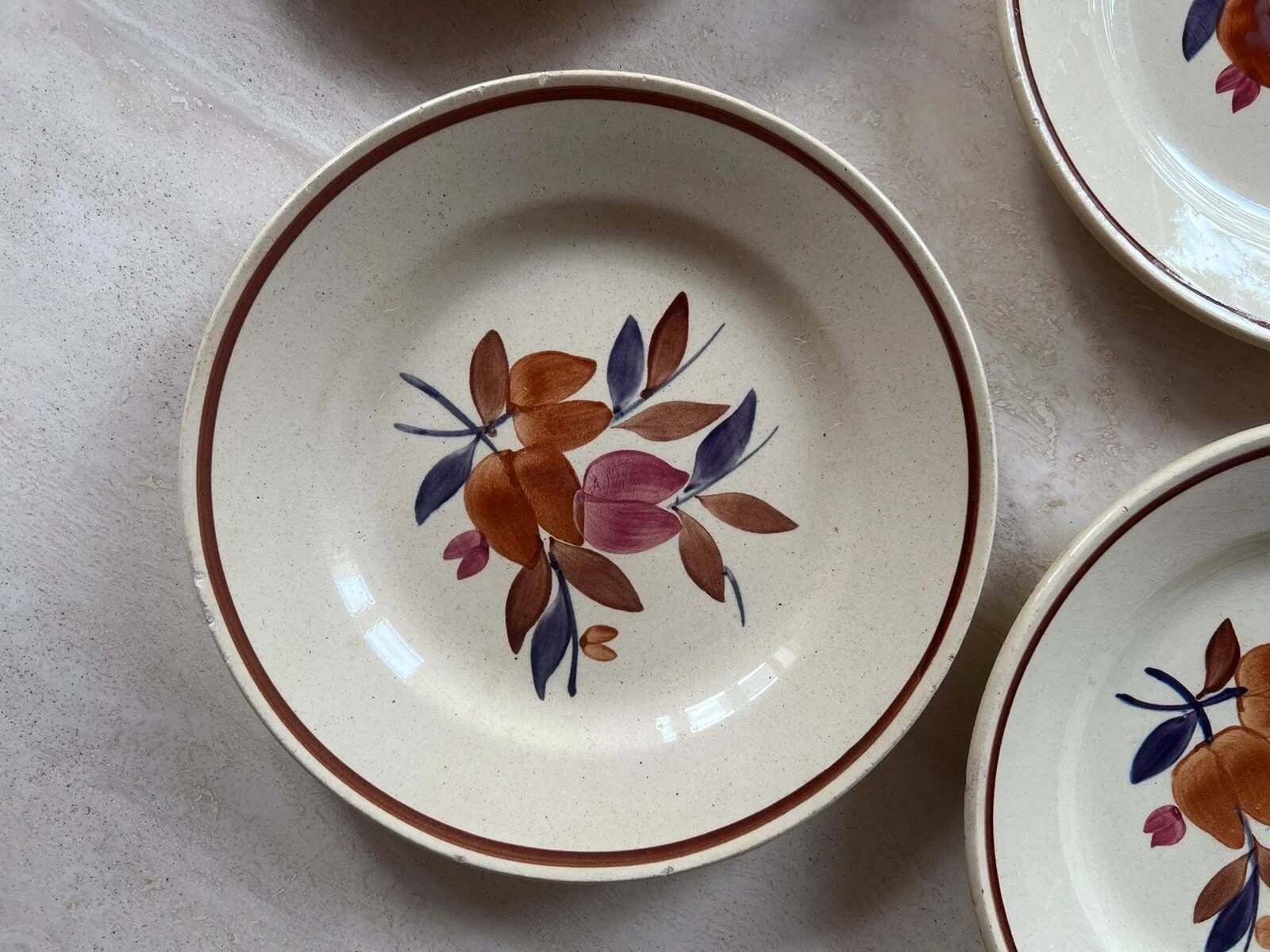 set of 1970s flower plates