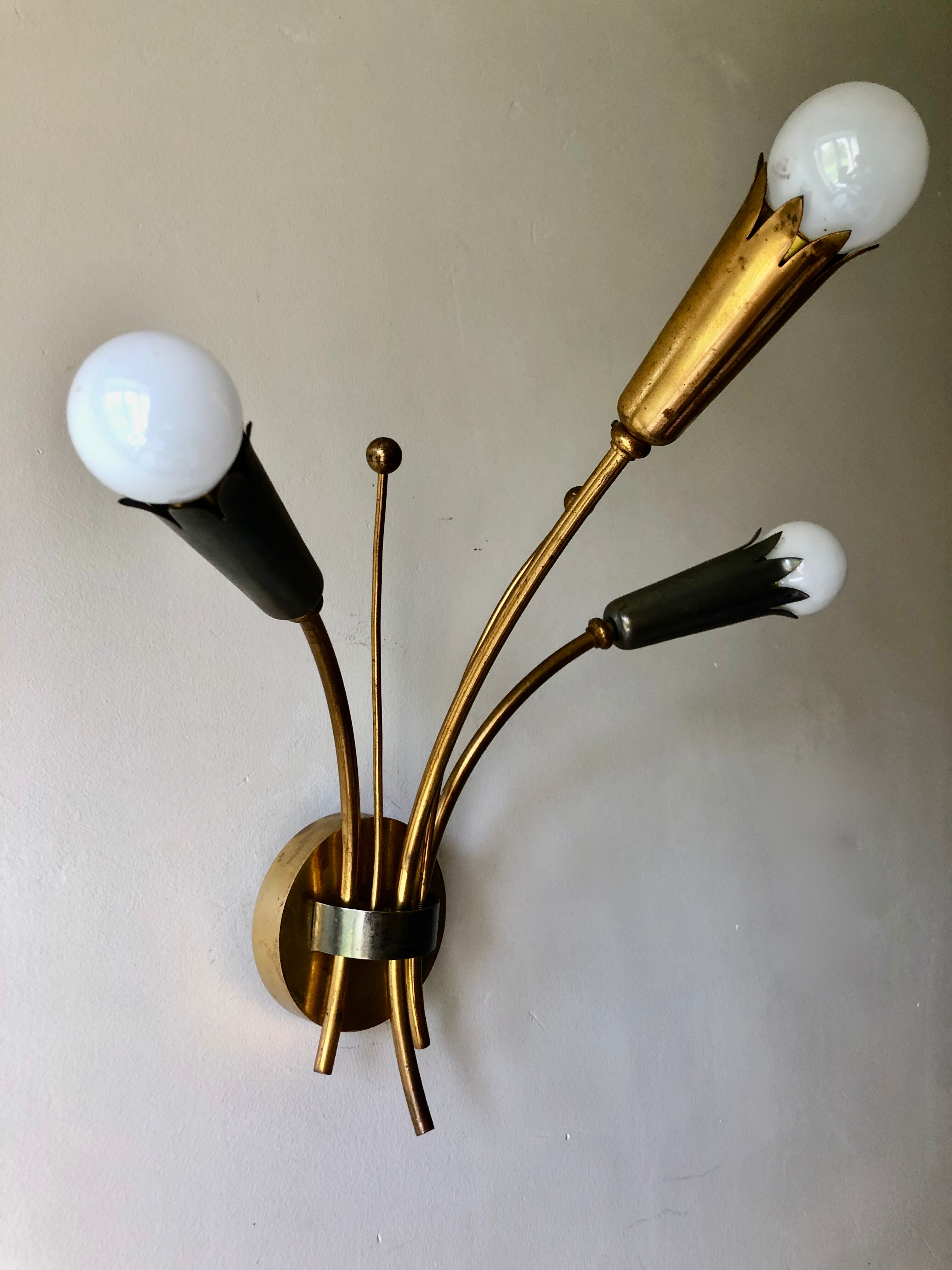 Wall lamp brass and gray metal 1950
