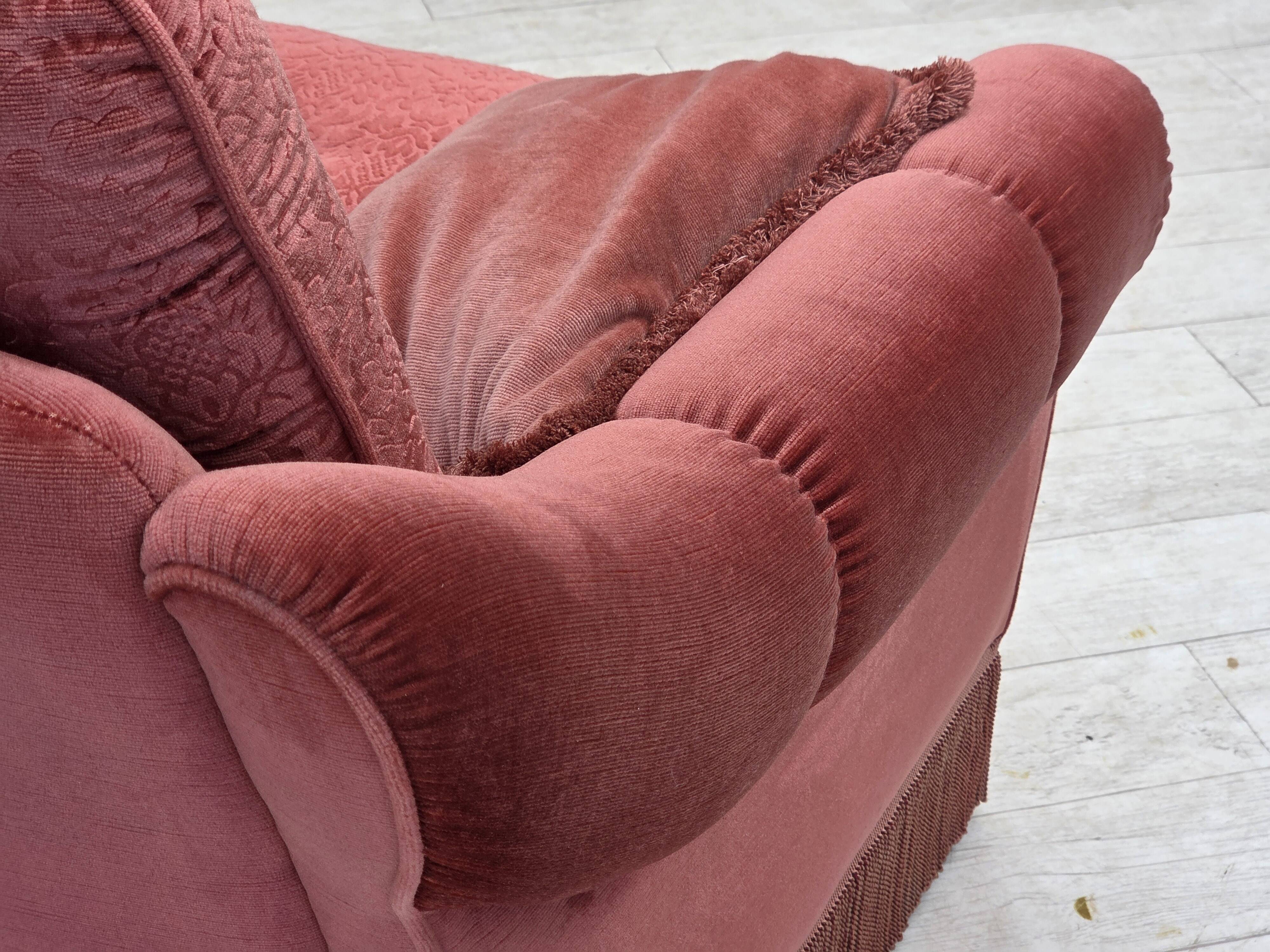 1980s, Scandinavian 2-seater sofa, pink furniture velour.