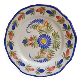 Old flat plate faience hb quimper hand-painted floral decoration
