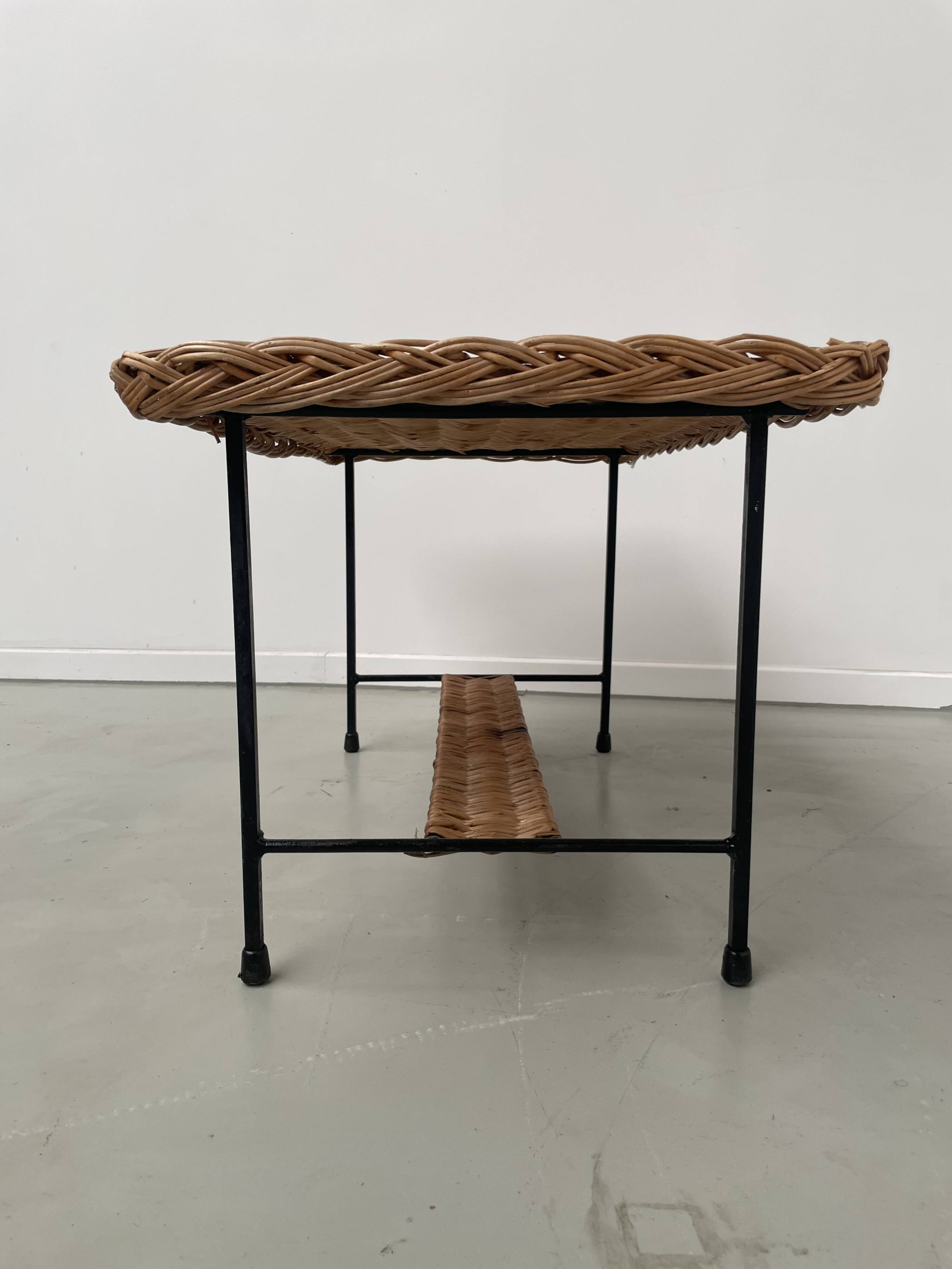 Woven wicker and metal coffee table 1960