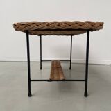 Woven wicker and metal coffee table 1960