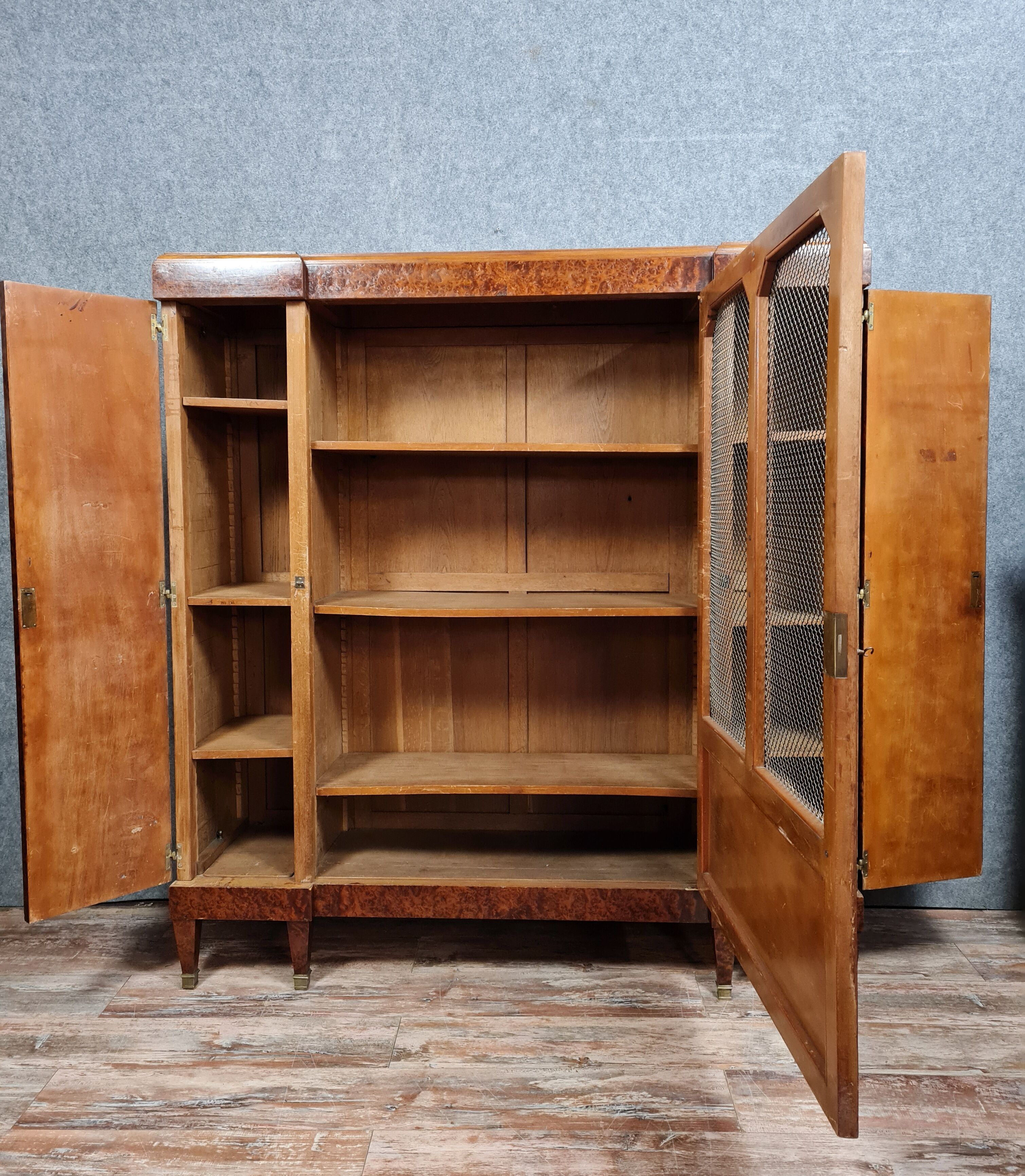 Louis XVI library in noble wood marquetry around 1850