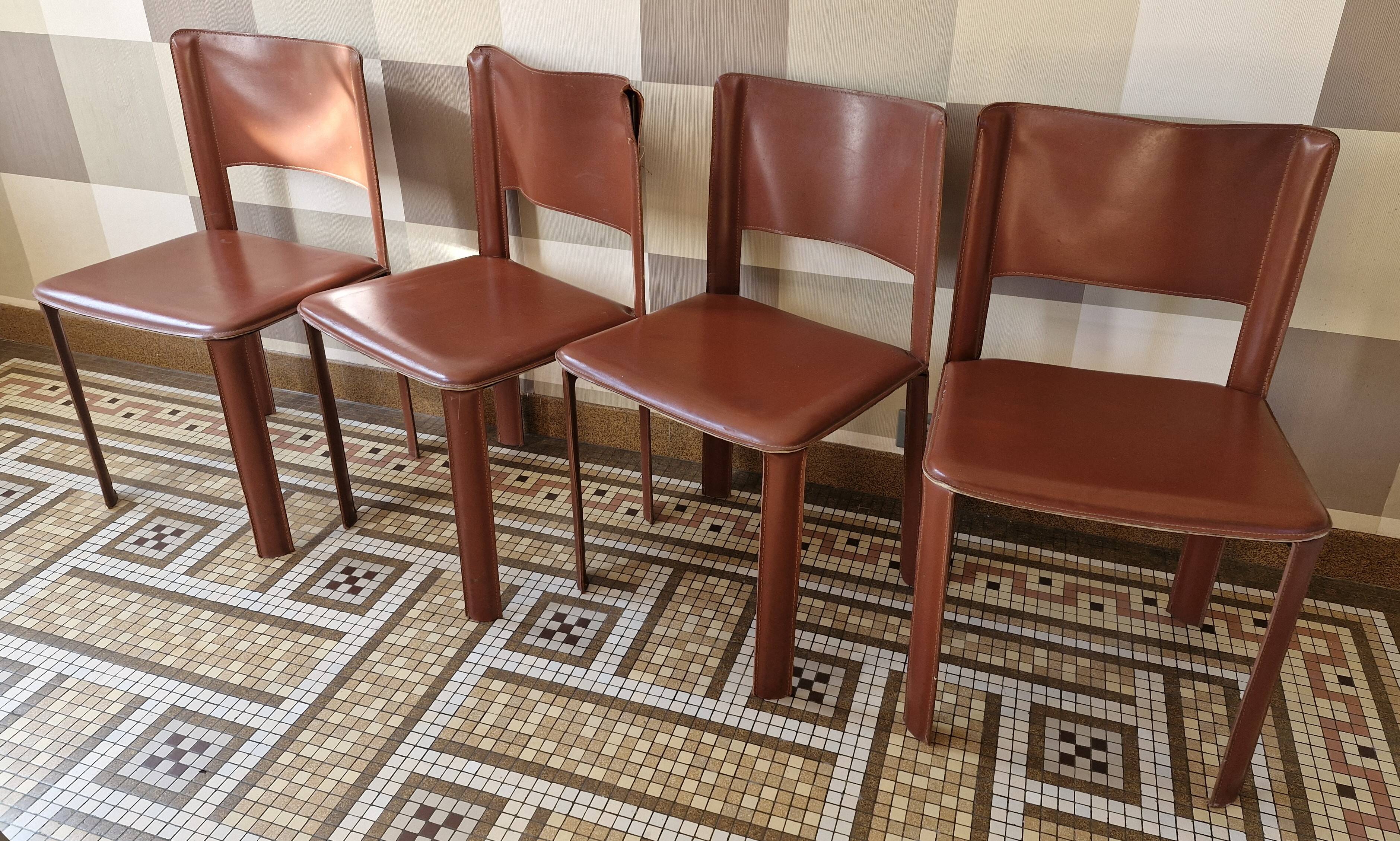 Red Leather Chairs Cidue Italy 1970