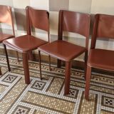 Red Leather Chairs Cidue Italy 1970