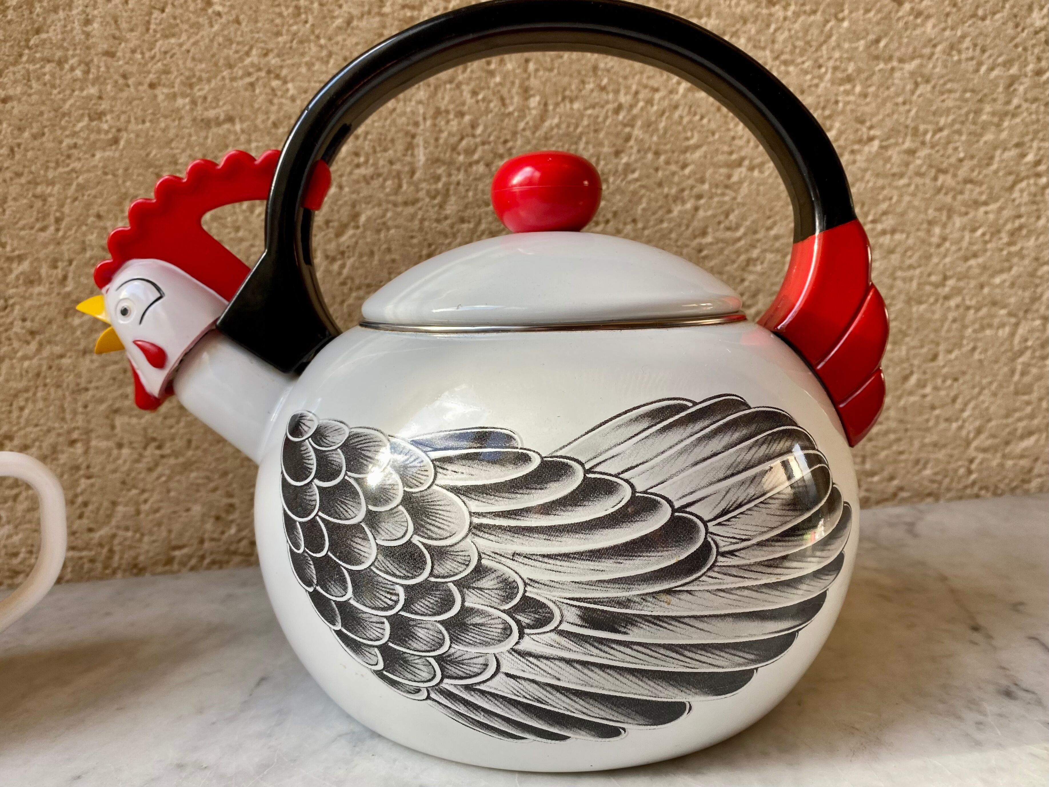 Kettle sheet metal enamel vintage 80s kamenstein decorations rooster