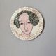 Handmade ceramic wall hanging portrait enameled medallion