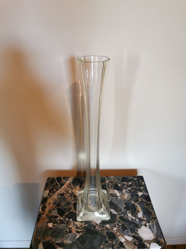 Vase soliflore art déco en verre transparent