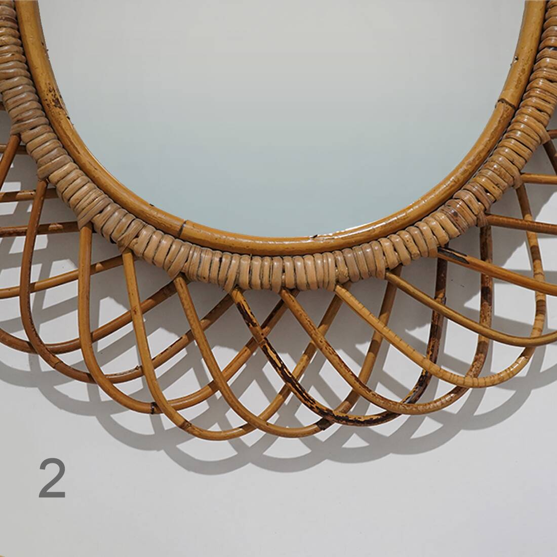 Wall mirror with rattan frame, 1950s