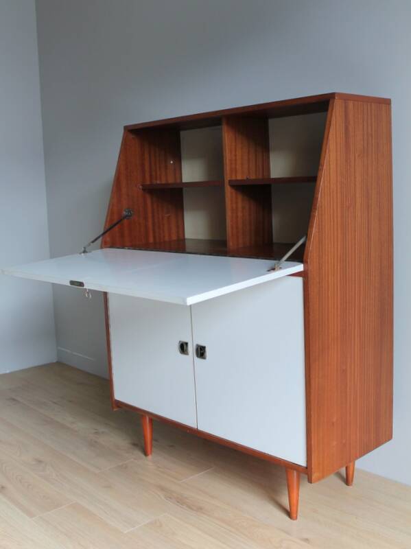 Teak and white formica secretary