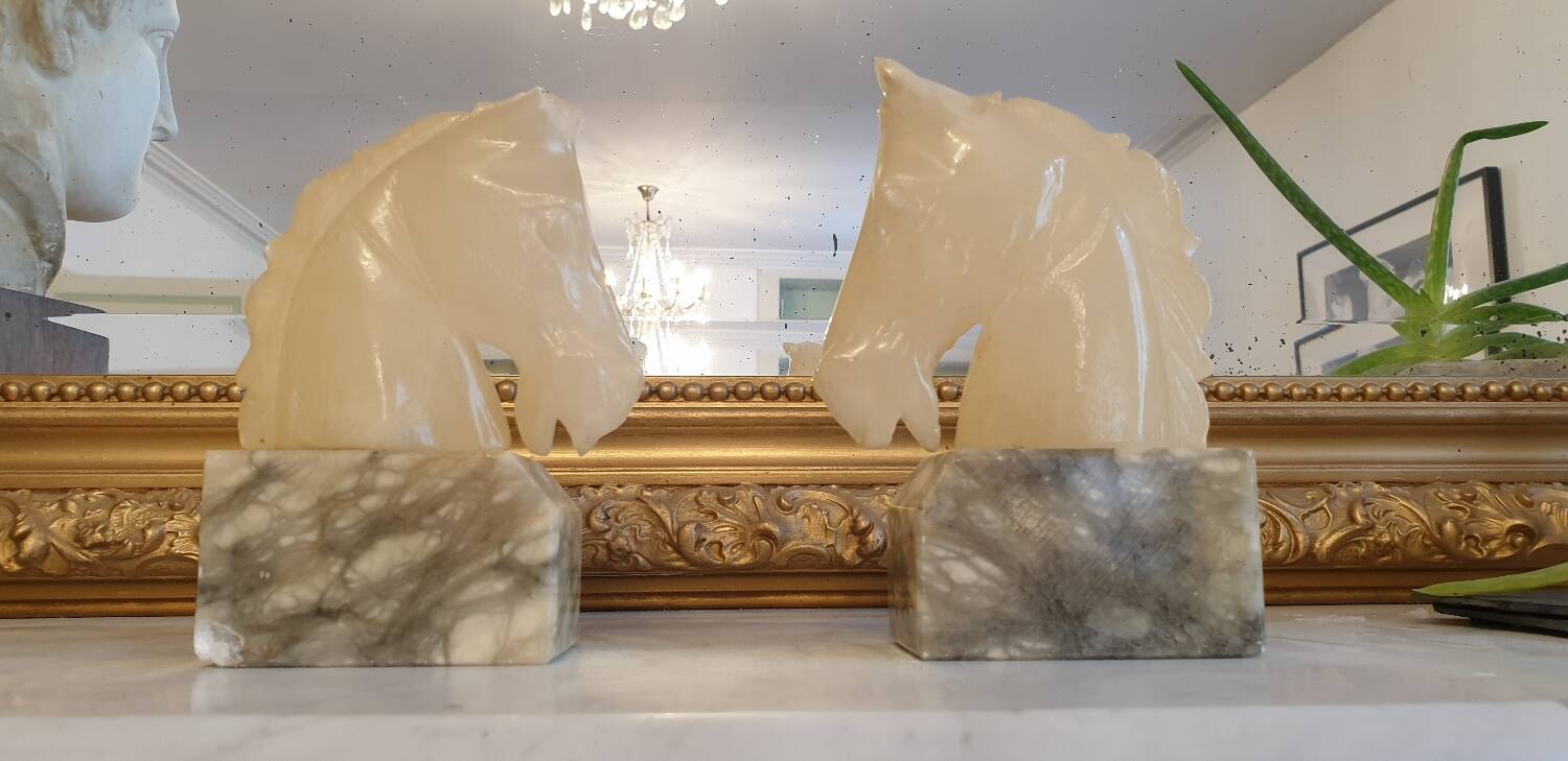 Horse head bookend in onyx and marble