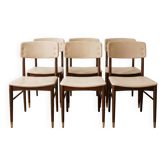 Lot de 6 chaises vintage années 50 en bois et similicuir