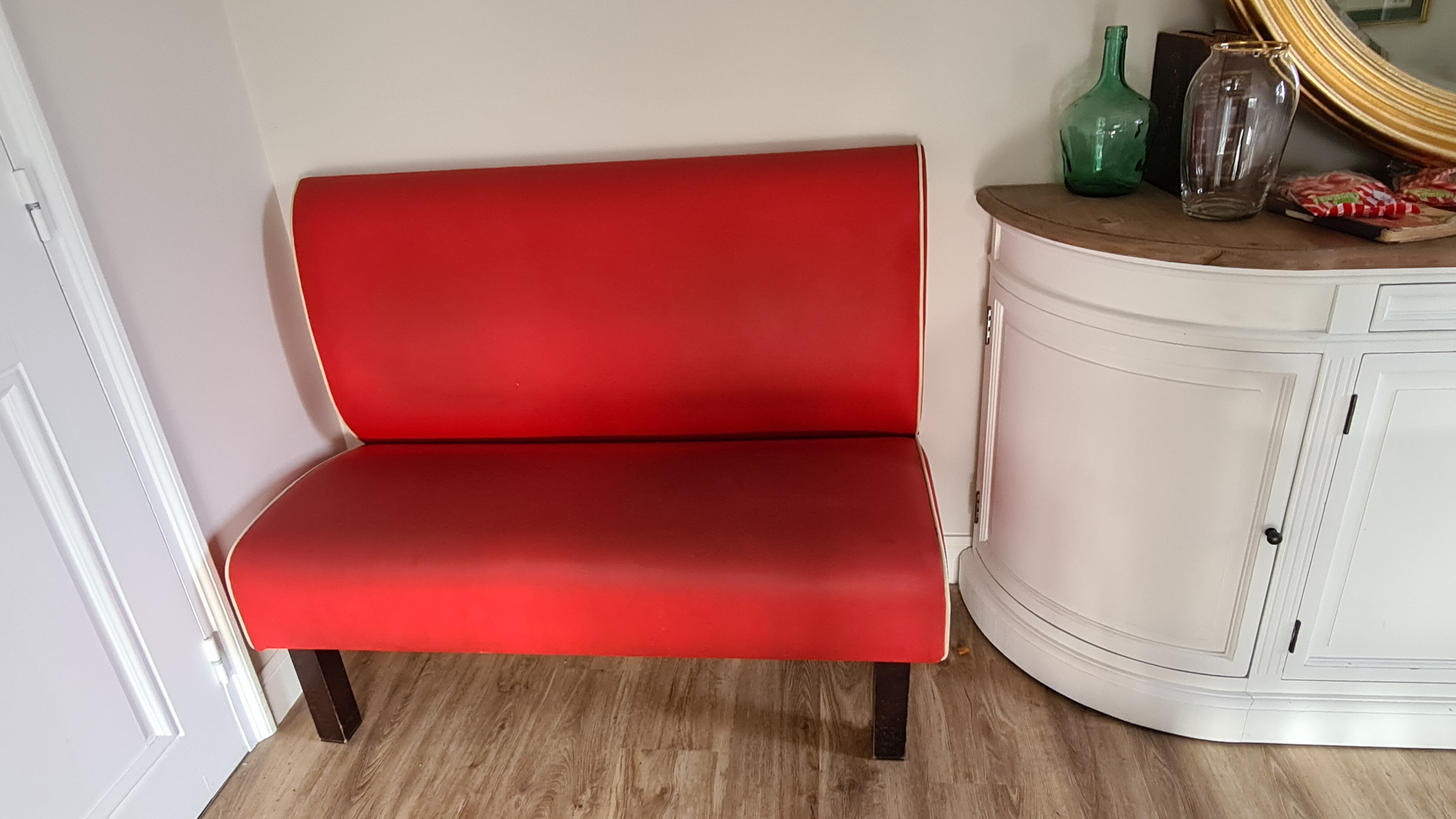 Old red bench dinner style / vintage