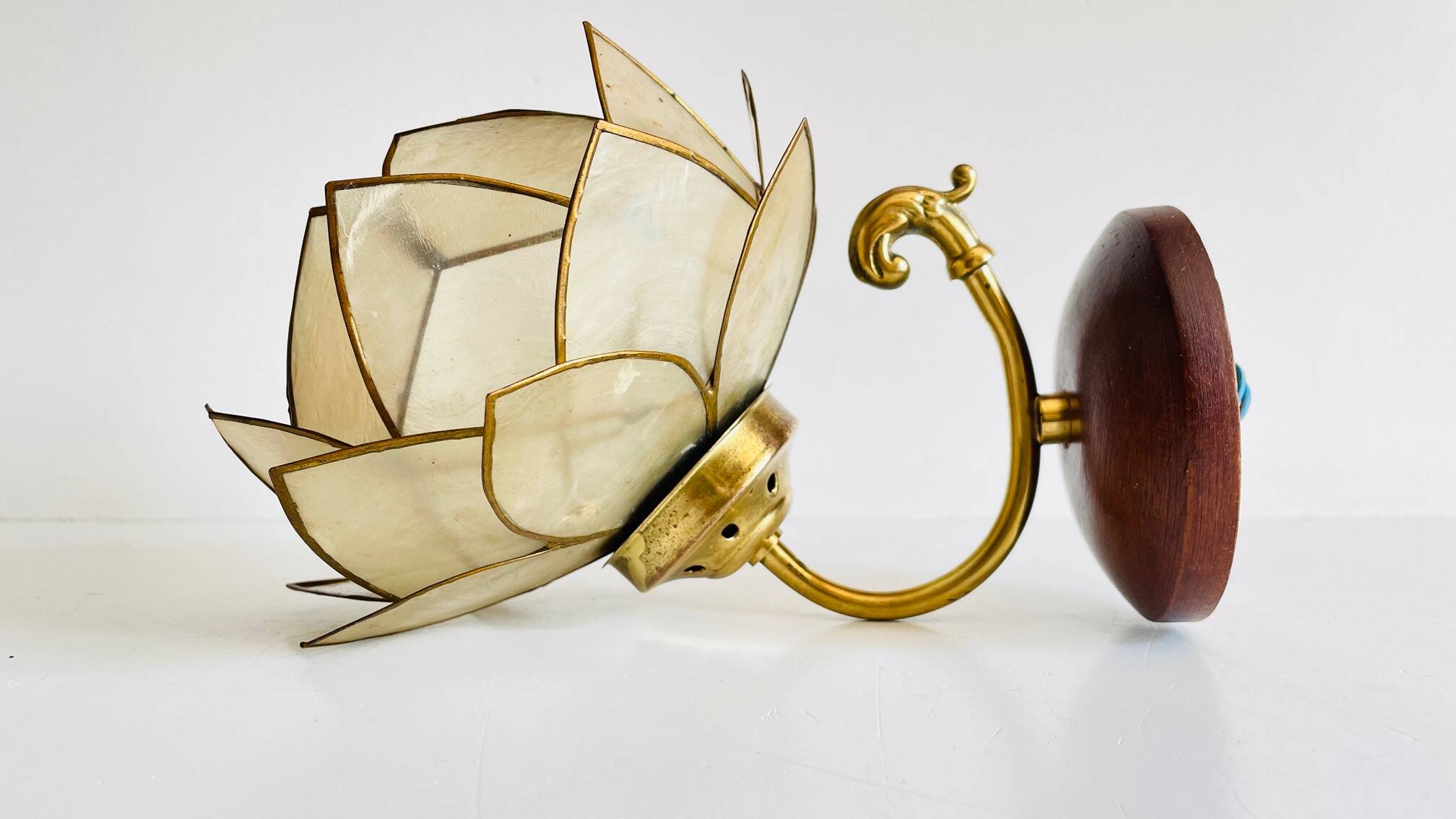 Vintage mother-of-pearl and brass flower wall lamp