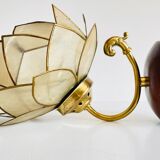 Vintage mother-of-pearl and brass flower wall lamp