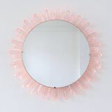 Mid-Century Modern Sunburst Mirror Wall Lamp in Lucite with Pink Glow, 1970