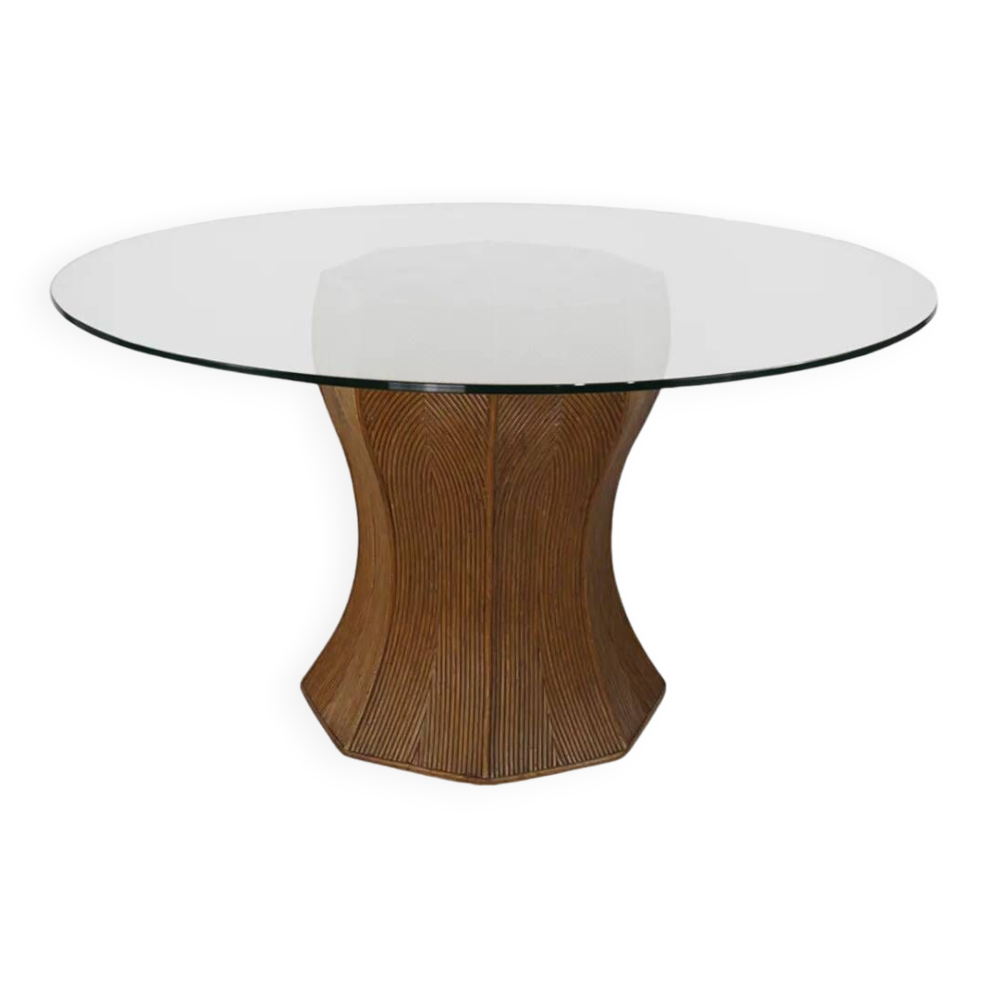 Round table from the 60s - 70s in rattan and glass