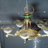 7-light chandelier in glass and brass.