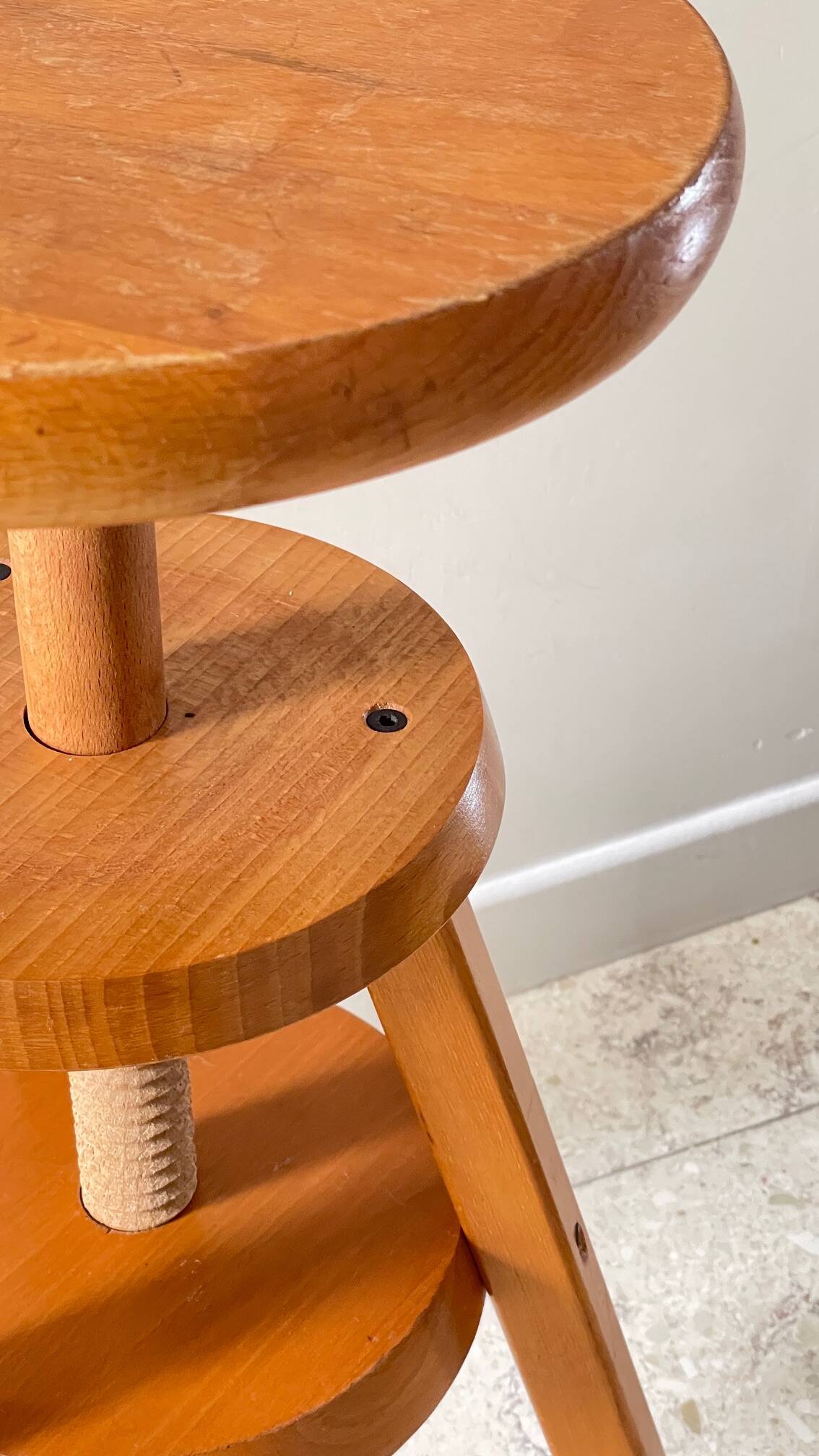 Vintage Solid Beech Screw Stool