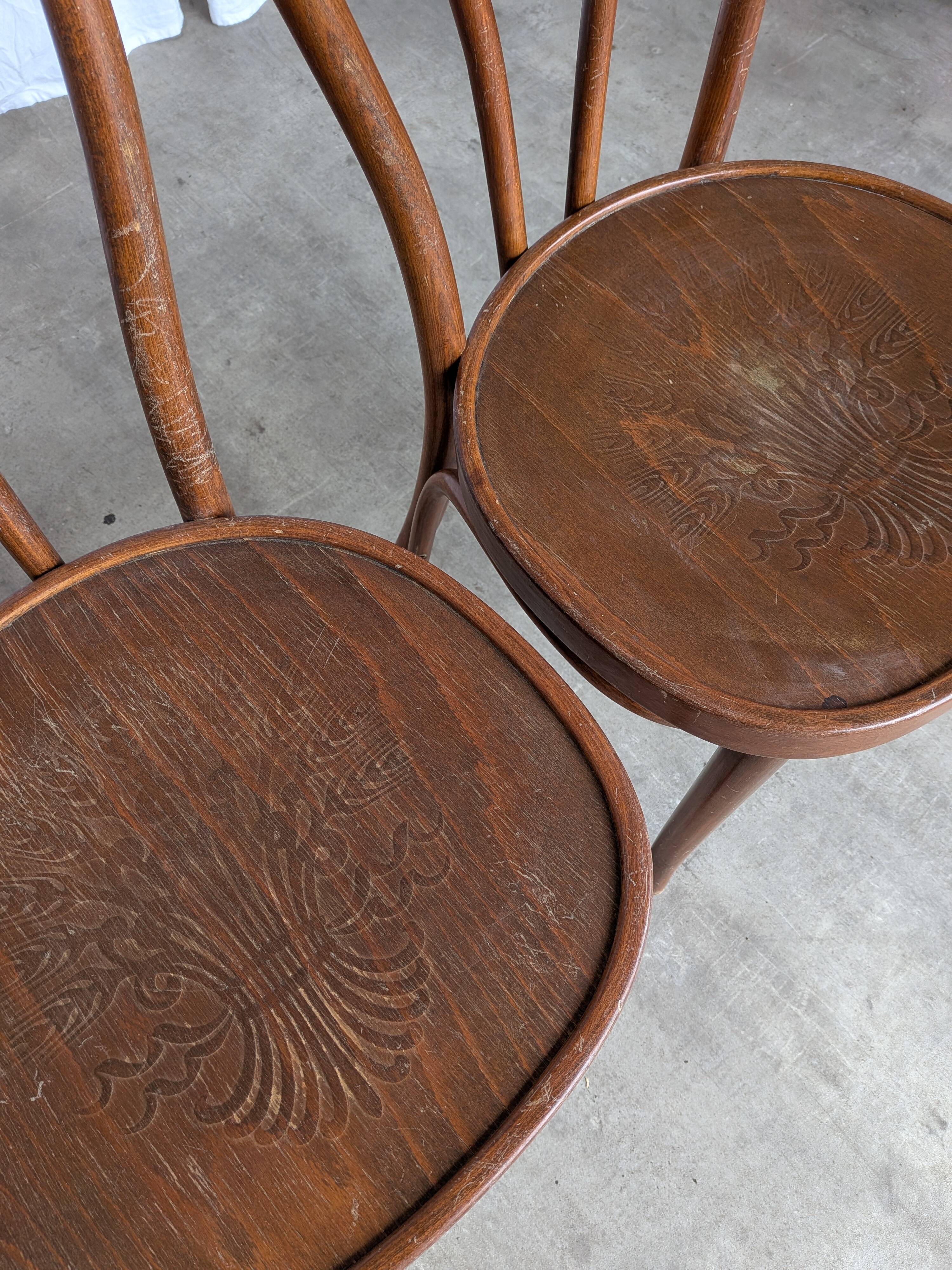 Set of 3 Vintage Thonet Style Bentwood Chair, Carved Wood Dining Chair