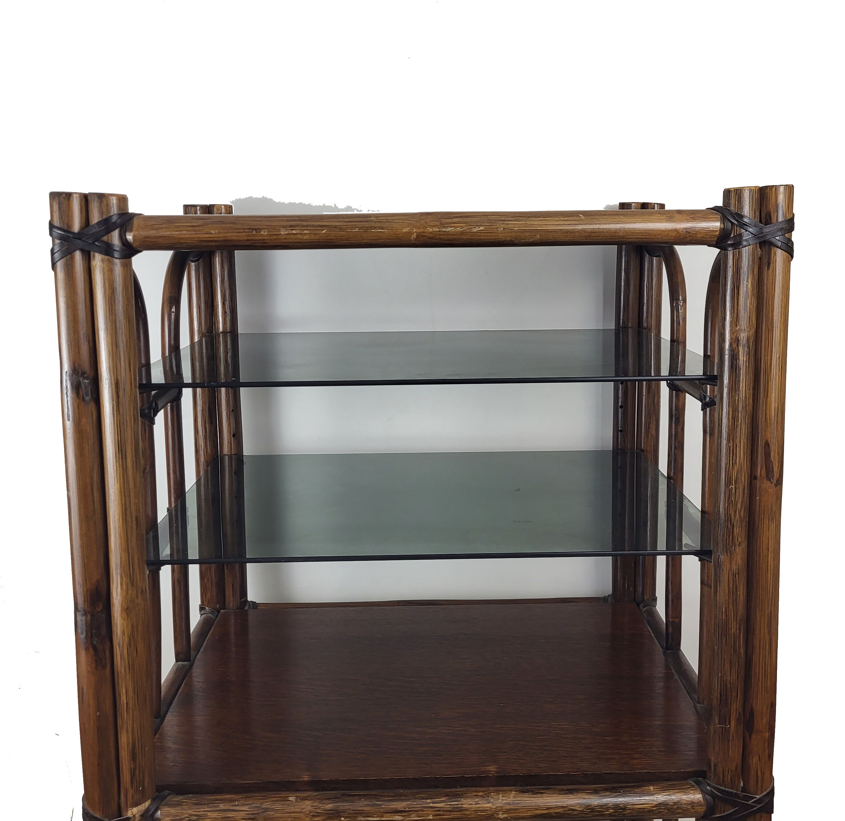 Bamboo Shelf / Smoked glass on foot 70s