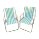 Paire de fauteuils de camping vintage rayés vert et blanc