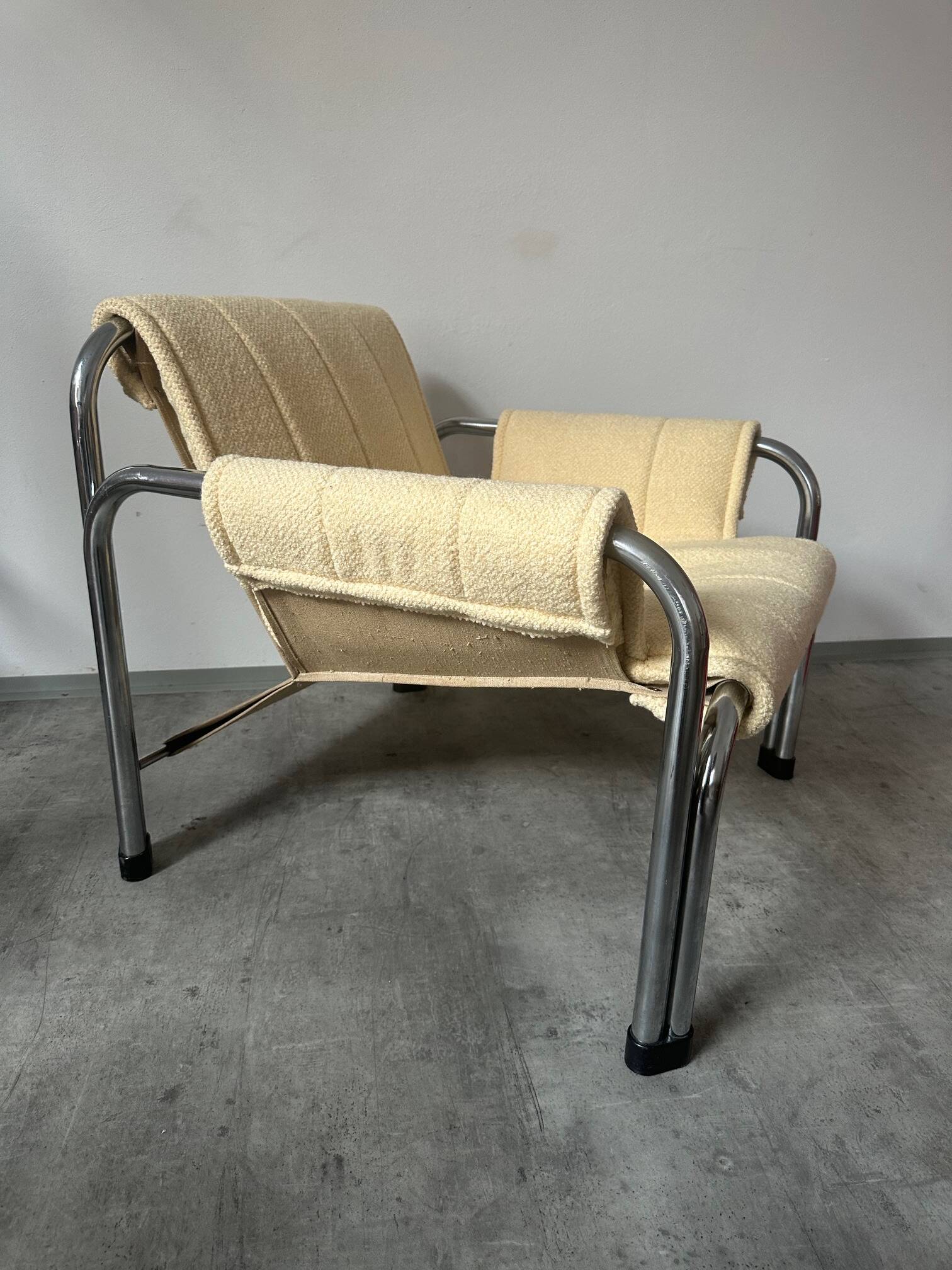 1980s armchair with yellow bouclé upholstery