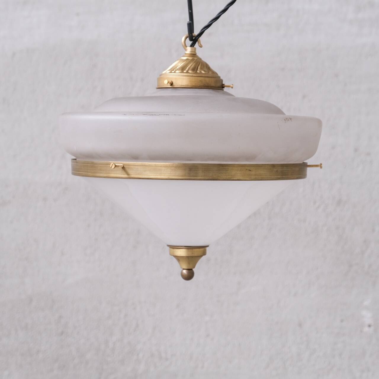 Two Tone Mid-Century French Brass and Glass Pendant Light (5 available)