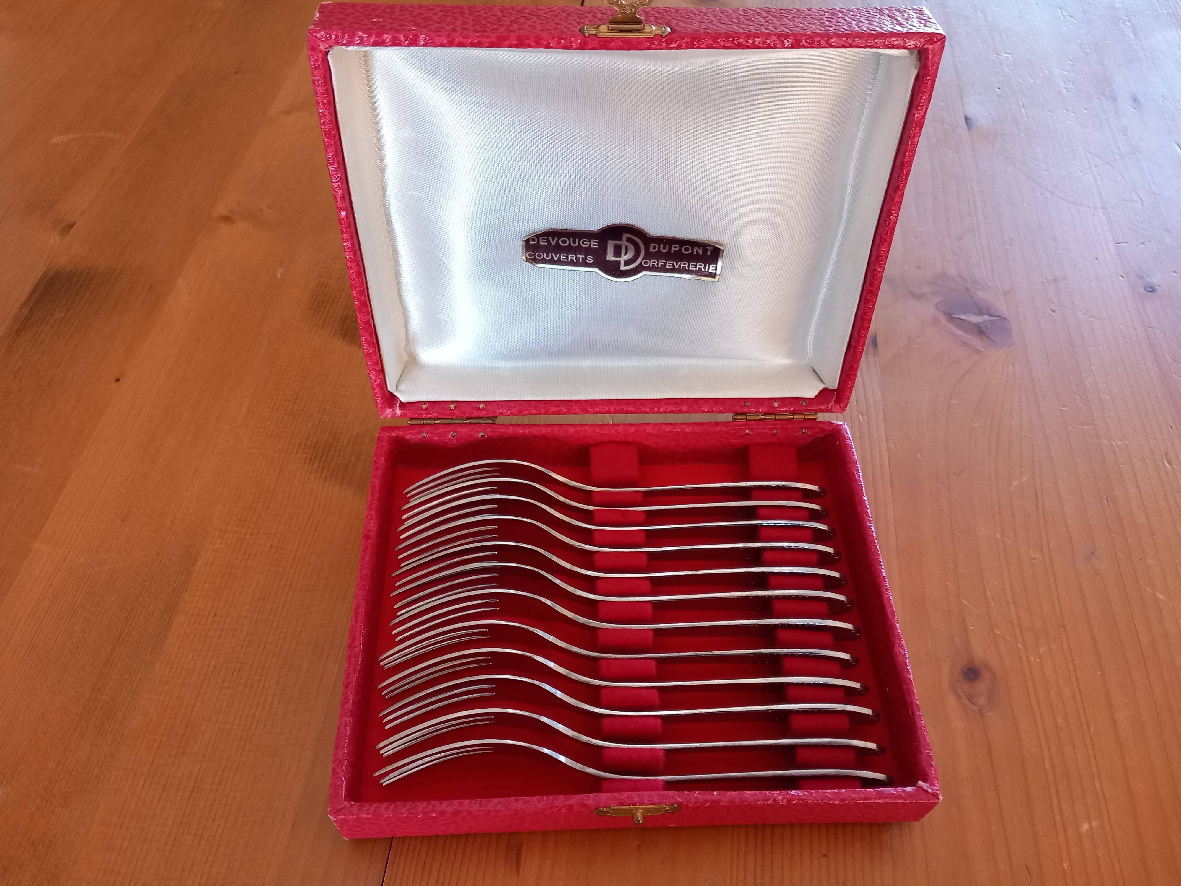 Box of 12 stainless steel dessert forks Devouge Dupont silverware