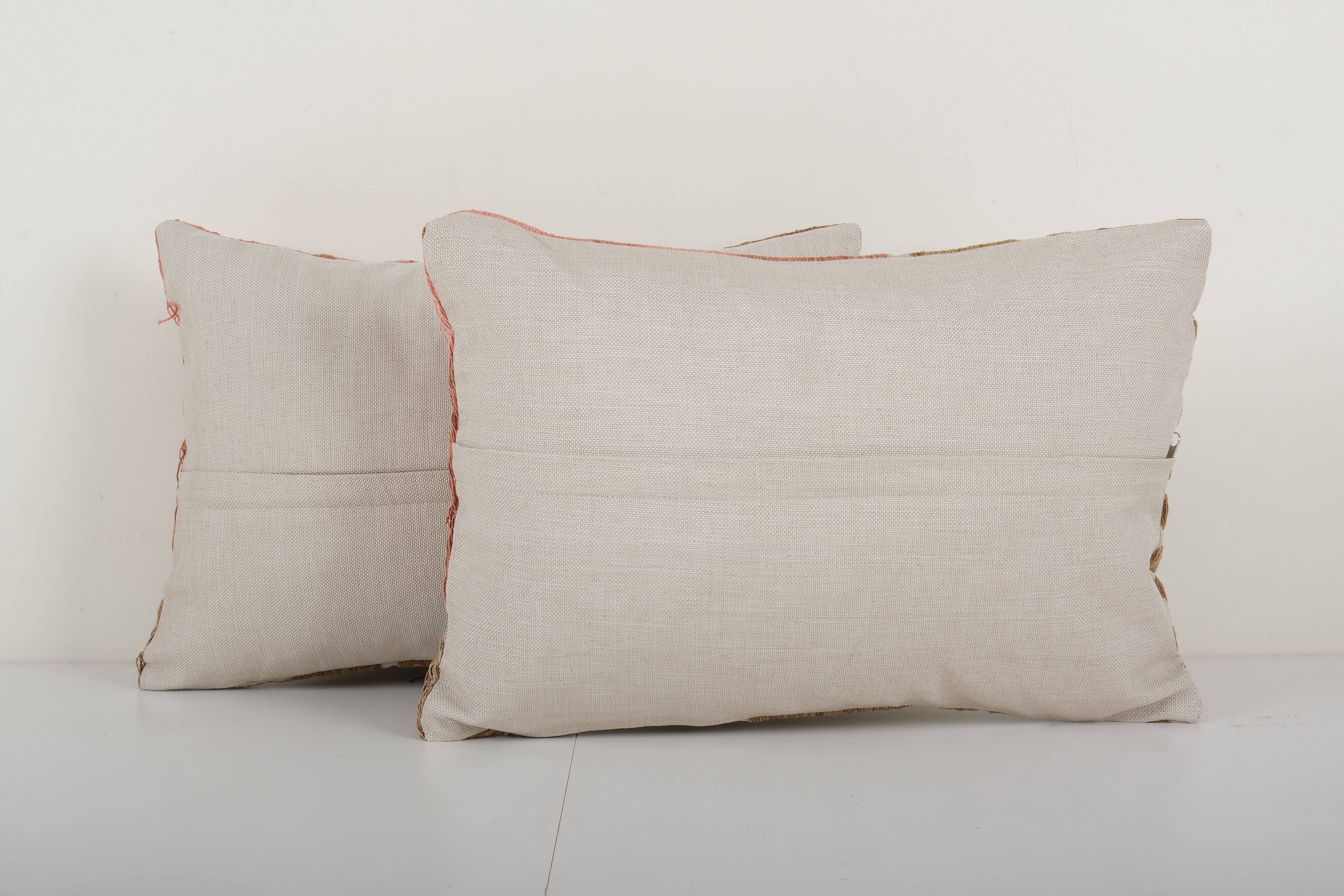Pink suzani pillow cases fashioned from a vintage suzani, set of two muted brown suzani pillow, lumb
