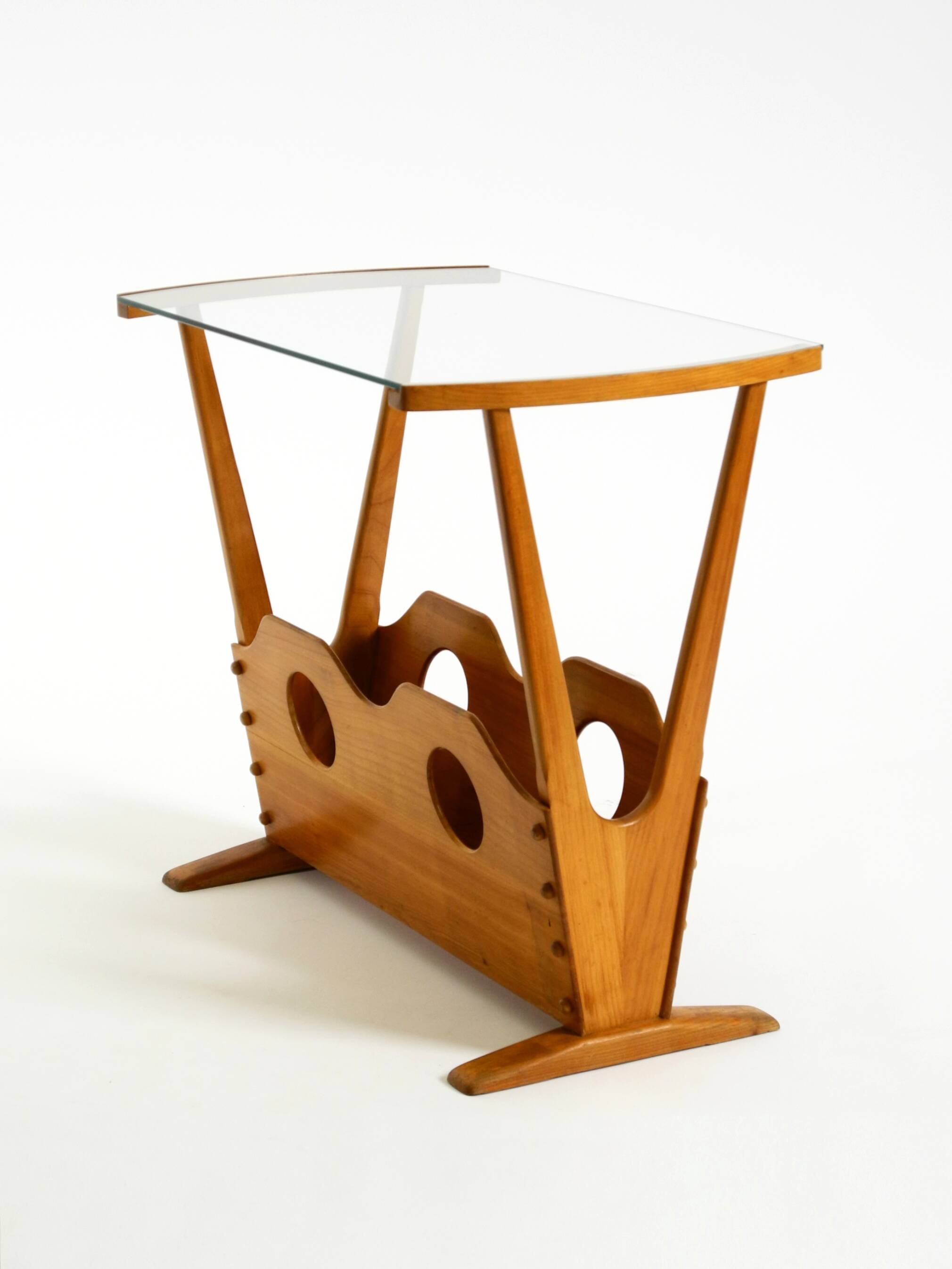 Beautiful mid-century modern side table with magazine rack, made of ash woo