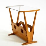 Beautiful mid-century modern side table with magazine rack, made of ash woo