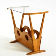 Beautiful mid-century modern side table with magazine rack, made of ash woo